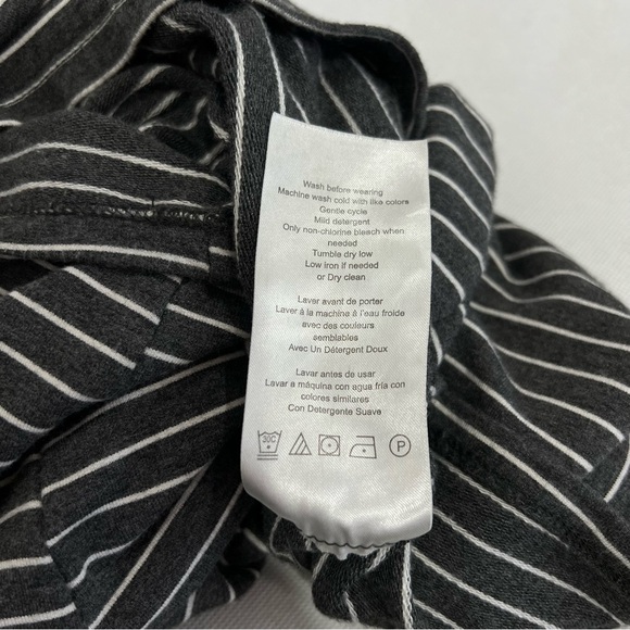 A pea In The Pod Gray Striped Maternity Dress Size Medium Ruching On Waist - Picture 5 of 12